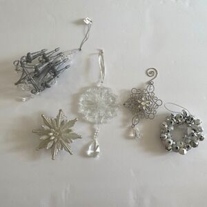 Silver Christmas Ornaments Set of 5 Holiday Tree Decor‎ Embellishments